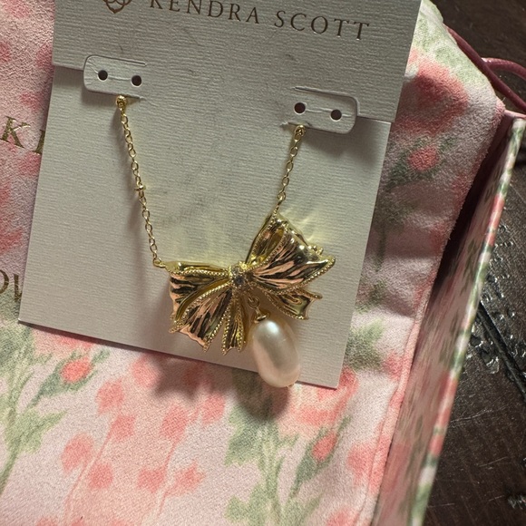 Kendra Scott Love Shack Fancy Gold Bow Necklace with Pearl - Picture 2 of 5